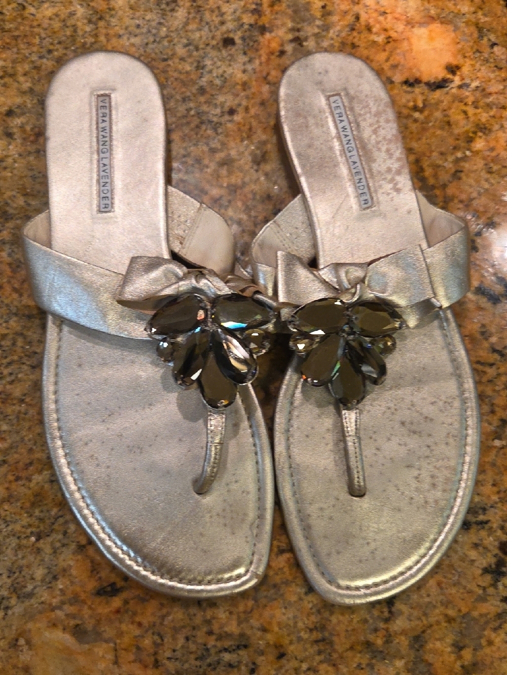 Vera Wang Lavander  Silver Jeweled Slide Sandals Size 9.5
